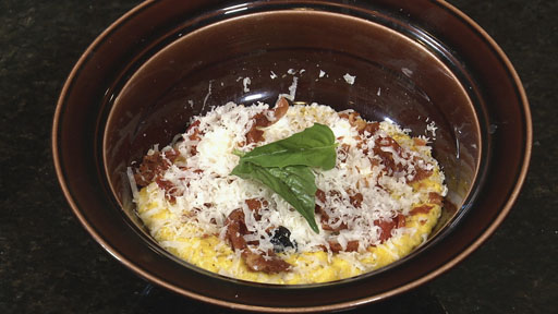 Sweet Corn Polenta with Crispy Prosciutto