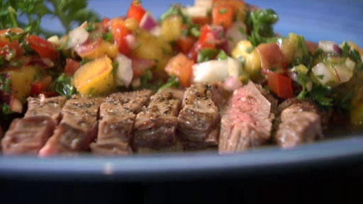 Seared Skirt Steak with Peach Chimichurri Screenshot from America's Heartland Season 10 Episode 09