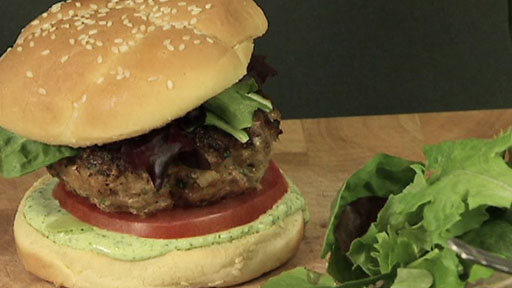 Mediterranean Turkey Burgers with Green Goddess Dressing Screenshot from America's Heartland Season 11 Episode 01