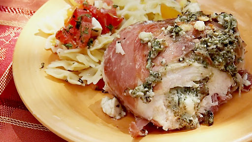 Goat Cheese, Spinach, Olives & Prosciutto Wrapped Chicken Breasts Screenshot from America's Heartland Season 7 Episode 11