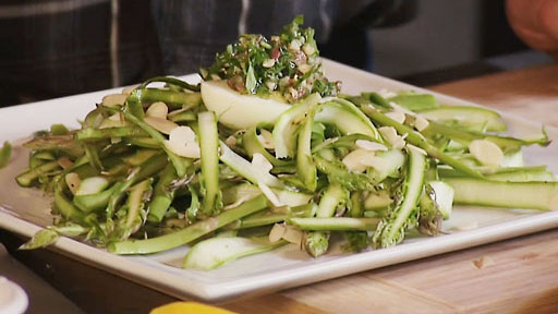Shaved Asparagus Salad with Anchovy Gremolata Screenshot from America's Heartland Season 8 Episode 01