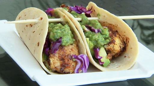 Sturgeon Fish Tacos with Avocado Salsa Verde Screenshot from America's Heartland Season 8 Episode 19